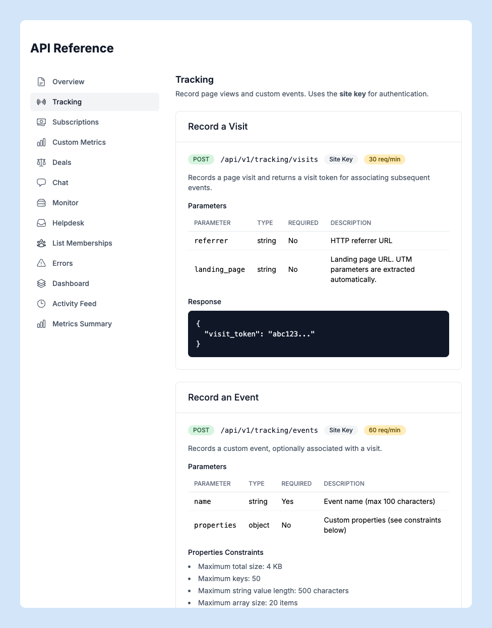 Tracking script setup